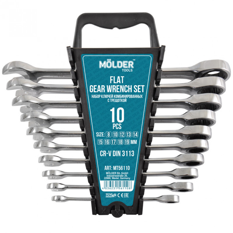 Ключі комбіновані з тріскачкою Cr-V 10шт 8-19 мм Molder (MT56110)