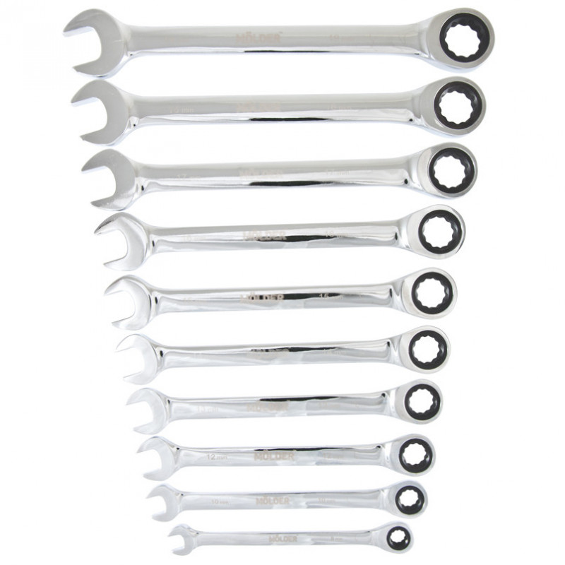 Ключі комбіновані з тріскачкою Cr-V 10шт 8-19 мм Molder (MT56110)