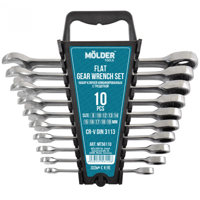 Ключі комбіновані з тріскачкою Cr-V 10шт 8-19 мм Molder (MT56110)