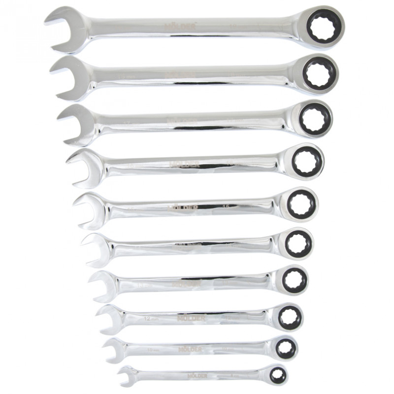 Ключі комбіновані з тріскачкою Cr-V 10шт 8-19 мм Molder (MT56110)