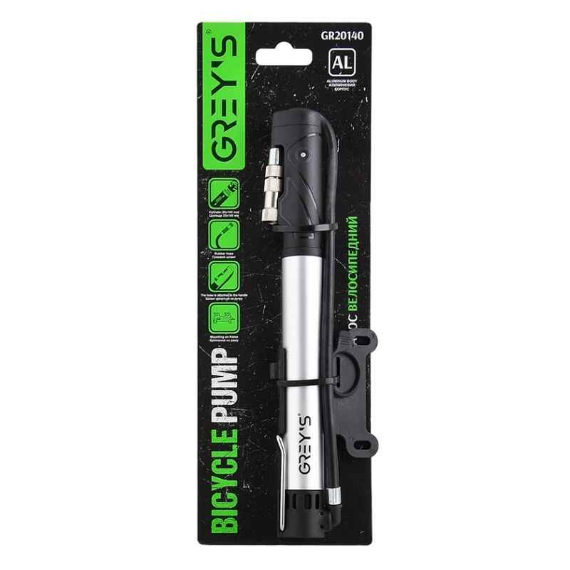 Насос для велосипеда портативний 260мм 8Атм Grey's ручний алюмінієвий чорний (GR20140)