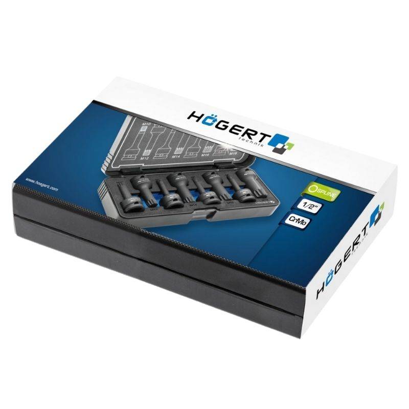 Торцевые головки ударные Torx 8 штук T30 T40 T45 T50 T55 T60 T70 T80 1/2" CrMo Hogert (HT6R002)