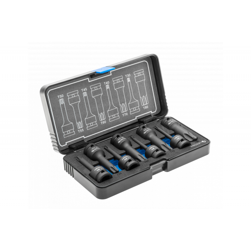 Торцеві головки ударні Torx 8 штук T30 T40 T45 T50 T55 T60 T70 T80 1/2" CrMo Hogert (HT6R002)