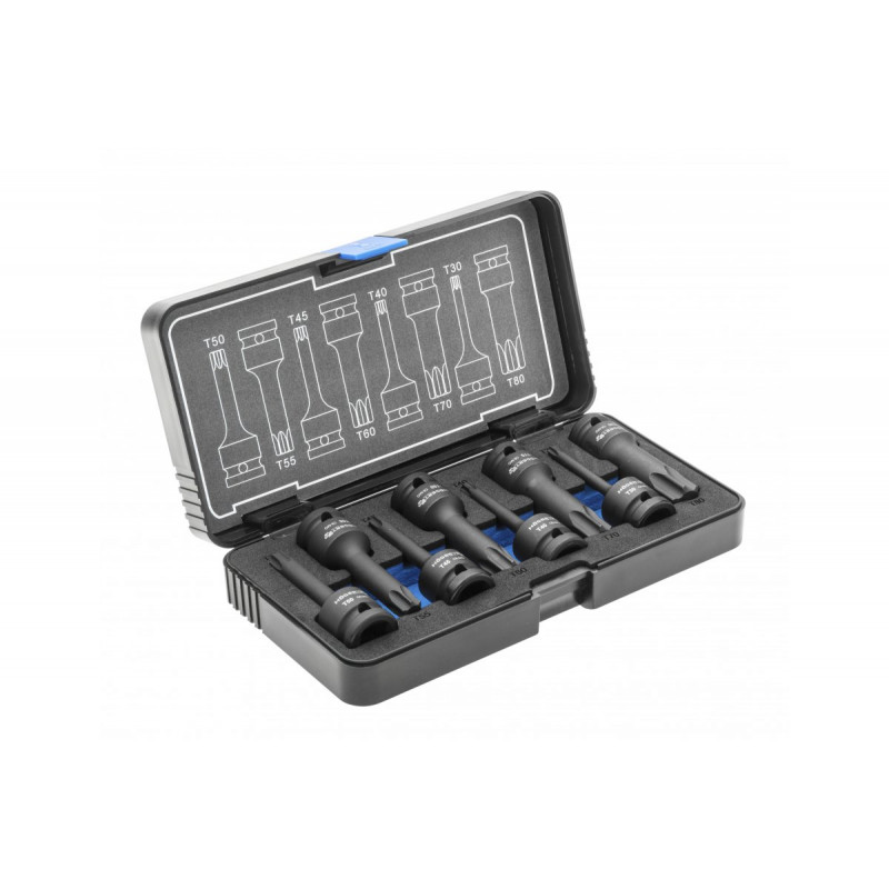 Торцеві головки ударні Torx 8 штук T30 T40 T45 T50 T55 T60 T70 T80 1/2" CrMo Hogert (HT6R002)