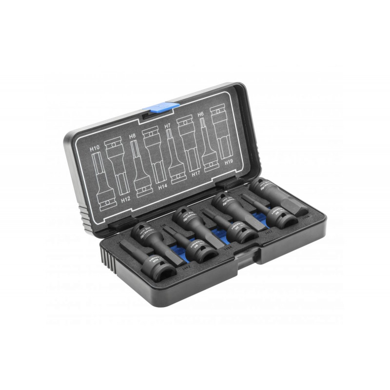 Торцеві головки ударні Hogert HEX 8 штук H6 H7 H8 H10 H12 H14 H17 H19 1/2 CrMo (HT6R004)