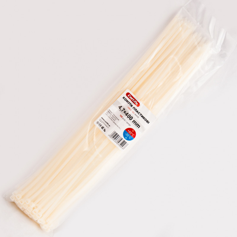 Хомути пластикові білі 4.8x400 CarLife (W4.8x400)