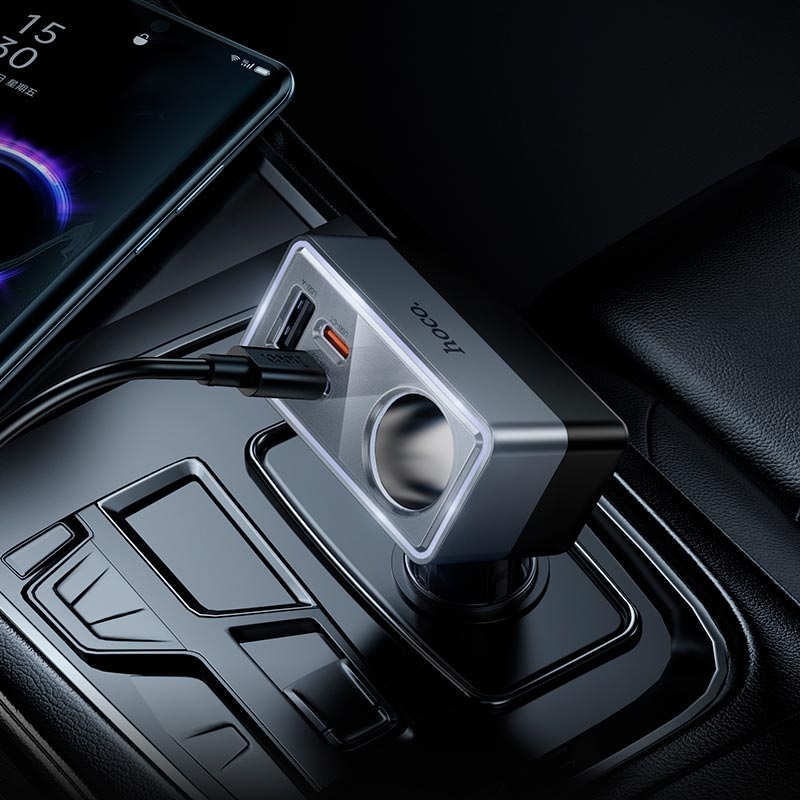 Адаптер автомобільний HOCO Smart cigarette lighter PD car charger Z65A |1USB/2Type-C/1DC, 165W, PD/Q