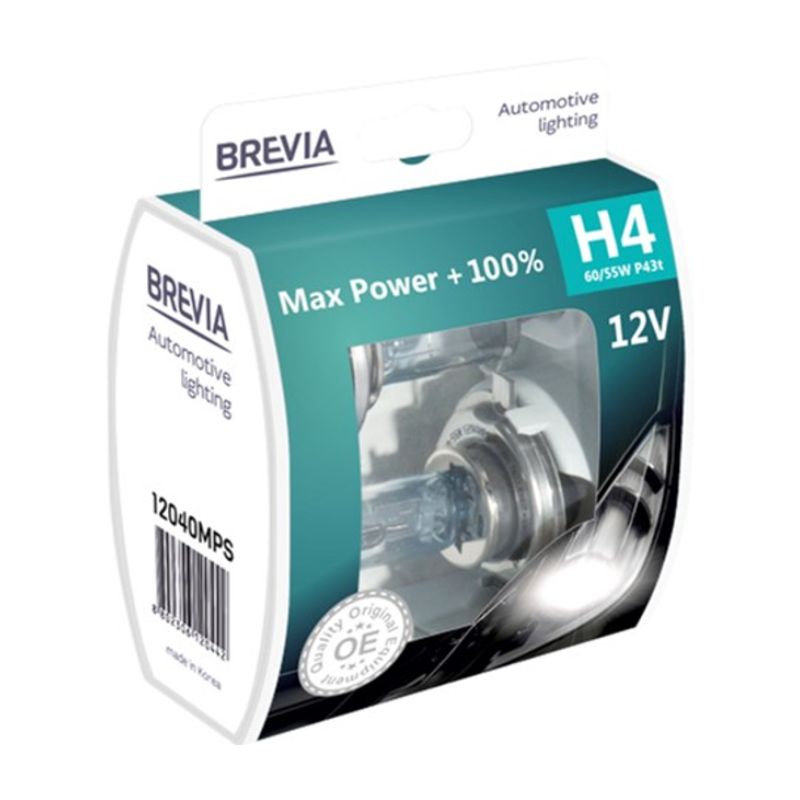 Лампи галогенні цоколь H4 Brevia Max Power + 100% set 2шт (12040MPS)