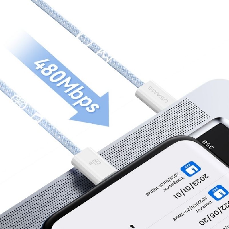 Кабель для зарядки і передачі даних Type-C-Lightning 480Мб/с 30W 1.2м бузковий Usams Lightning Rainbow Braided (SJ657USB02)