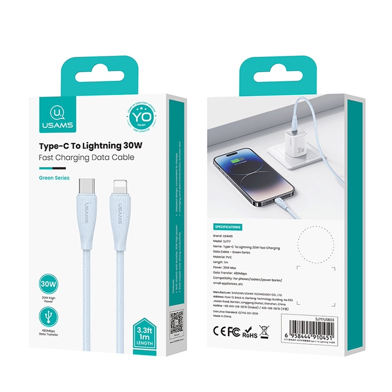 Кабель для зарядки і передачі даних Type-C-Lightning 480Мб/с 30W 1м рожевий Usams Green Series (SJ717USB04)