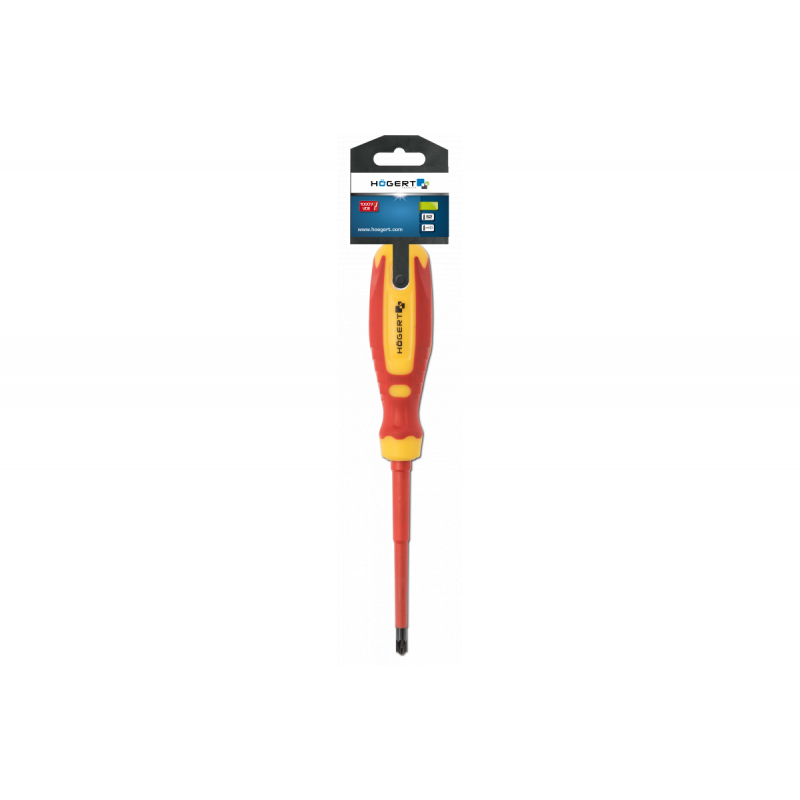 Отвертка диэлектрическая крестовая для электромонтажных работ PH2/SL6 100 мм 1000 V сталь CrMo Hogert (HT1S974)