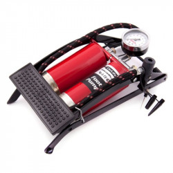 Насос автомобільний ножний 10Атм CARLIFE два циліндри з манометром і додатковими адаптерами (FP842)