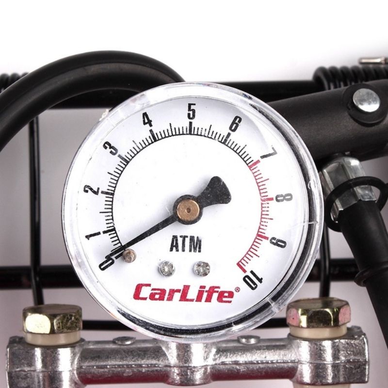 Насос автомобільний ножний 10Атм CARLIFE два циліндри з манометром і додатковими адаптерами (FP842)