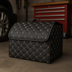 Органайзер в багажник автомобіля чорний штучна шкіра 1 відділення на липучці 40смХ30смХ30см (44649/black beige)