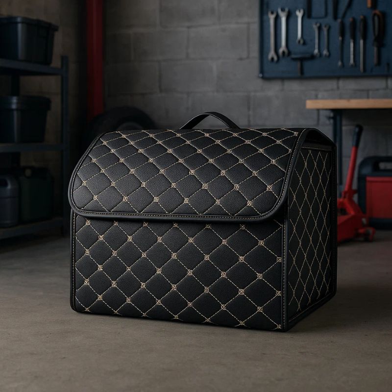 Органайзер в багажник автомобіля чорний штучна шкіра 1 відділення на липучці 40смХ30смХ30см (44649/black beige)