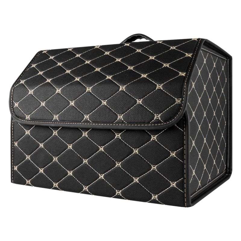 Органайзер в багажник автомобіля чорний штучна шкіра 1 відділення на липучці 40смХ30смХ30см (44649/black beige)