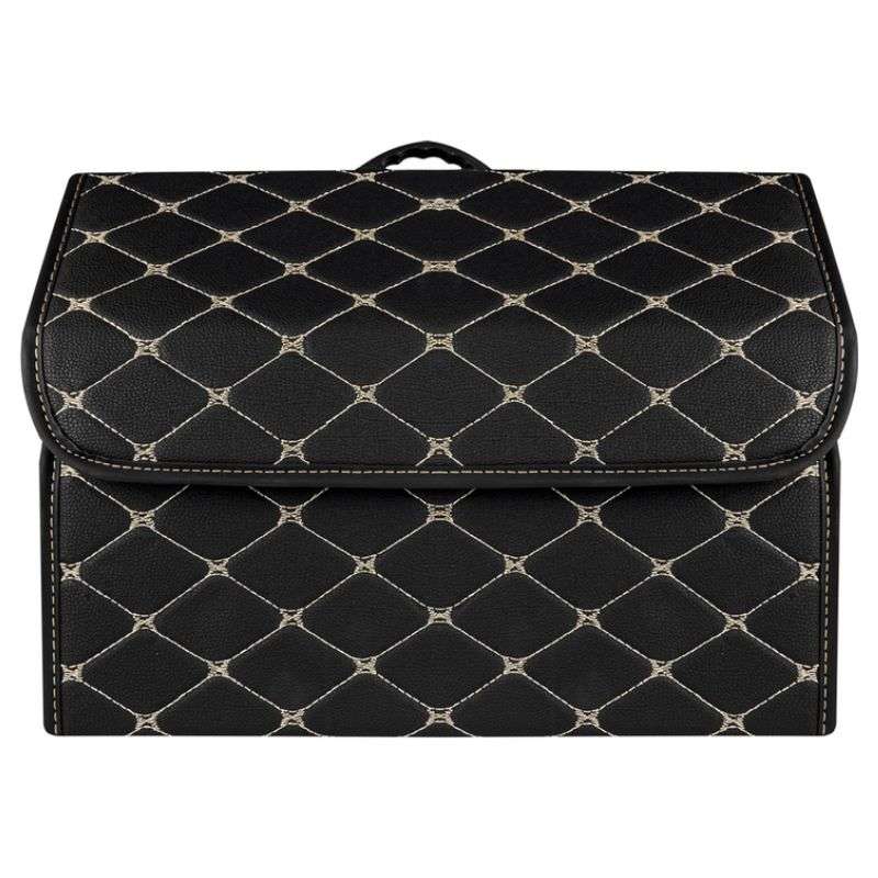 Органайзер в багажник автомобіля чорний штучна шкіра 1 відділення на липучці 40смХ30смХ30см (44649/black beige)