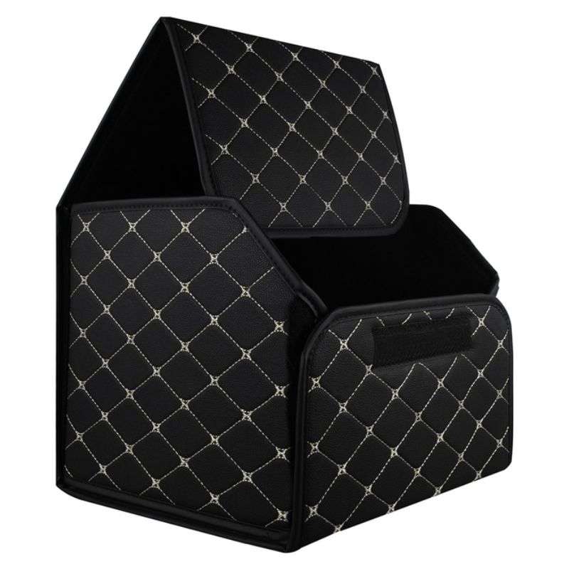 Органайзер в багажник автомобіля чорний штучна шкіра 1 відділення на липучці 40смХ30смХ30см (44649/black beige)