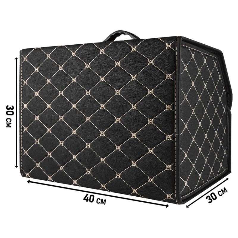 Органайзер в багажник автомобіля чорний штучна шкіра 1 відділення на липучці 40смХ30смХ30см (44649/black beige)