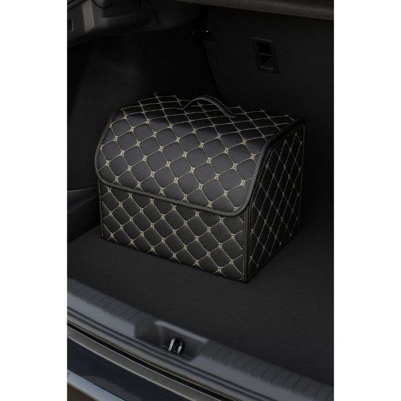 Органайзер в багажник автомобіля чорний штучна шкіра 1 відділення на липучці 40смХ30смХ30см (44649/black beige)