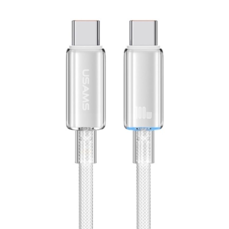 Кабель для зарядки та передавання даних Type-C-Type-C 480Мб/с 100W 1.2м білий Usams With Light-Cloud Series (SJ660USB02)