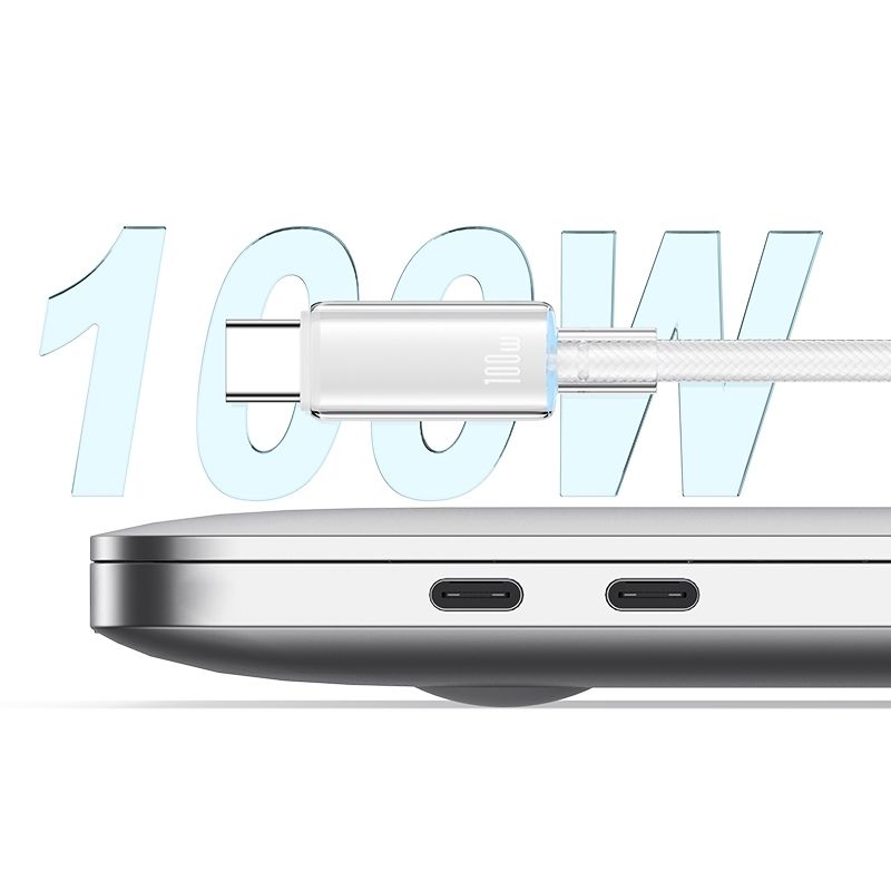 Кабель для зарядки та передавання даних Type-C-Type-C 480Мб/с 100W 1.2м білий Usams With Light-Cloud Series (SJ660USB02)