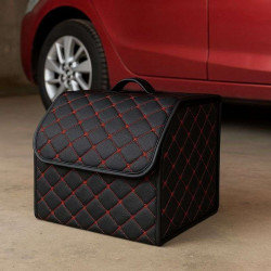 Органайзер в багажник автомобіля чорний штучна шкіра 1 відділення на липучці 34смХ30смХ30см (58183/black red)