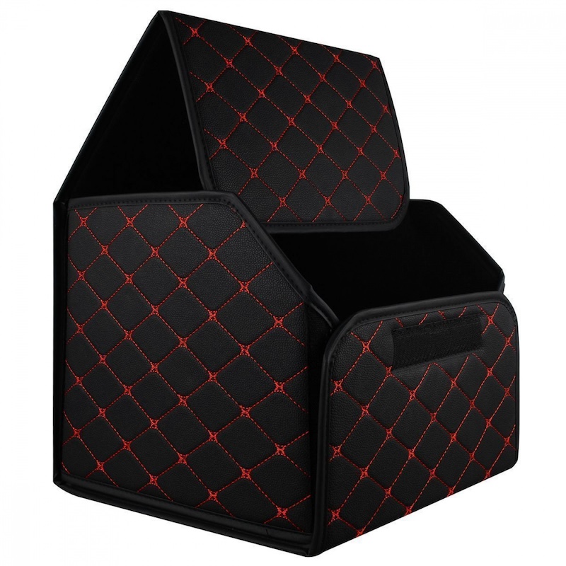 Органайзер в багажник автомобіля чорний штучна шкіра 1 відділення на липучці 34смХ30смХ30см (58183/black red)