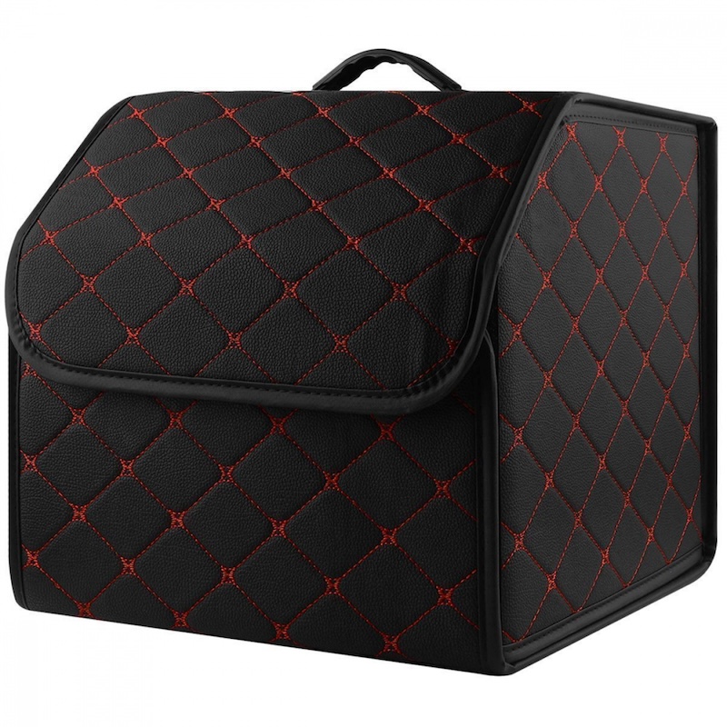 Органайзер в багажник автомобіля чорний штучна шкіра 1 відділення на липучці 34смХ30смХ30см (58183/black red)