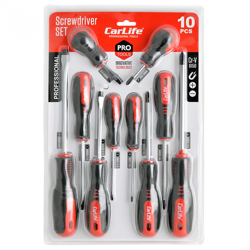 Набір викруток PH/SL Carlife Cr-V 6150 10 шт магнітний наконечник (WR6910)