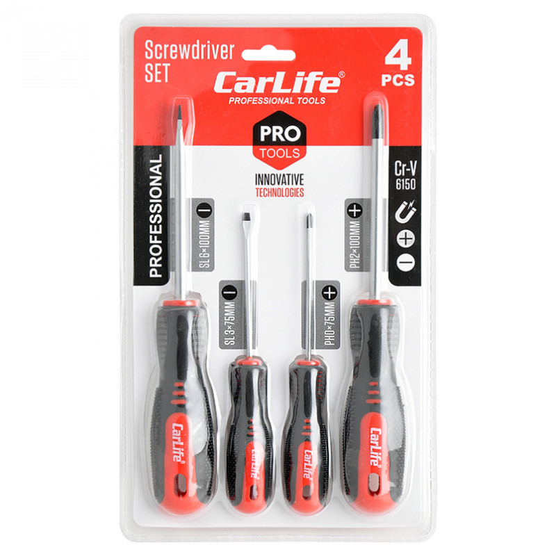 Набір викруток PH/SL Carlife CrV 6150 4 шт фіксований накінечник (WR6904)