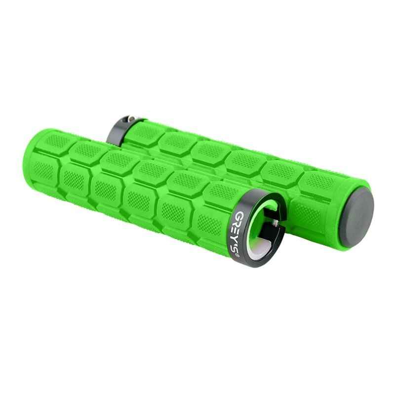 Гріпси на велосипед 13см Grey's з одностороннім замком і заглушками зелені 2шт (GR17320)