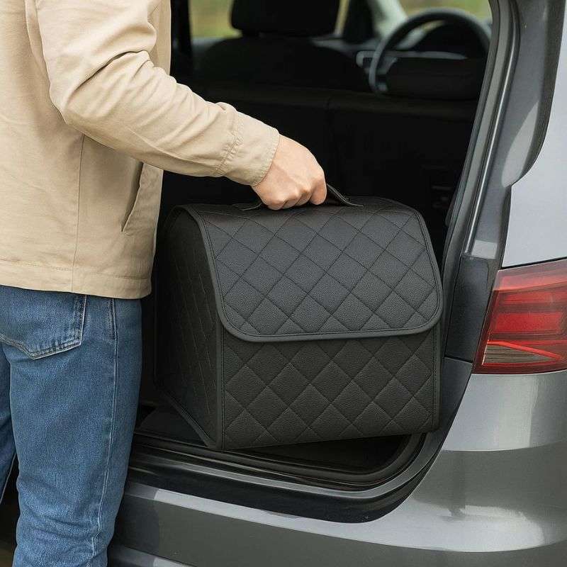 Органайзер в багажник автомобіля чорний штучна шкіра 1 відділення на липучці 34смХ30смХ30см (58183/black)