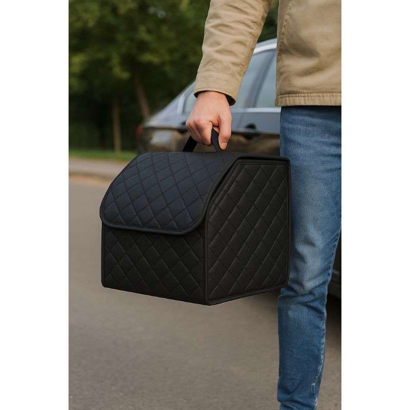 Органайзер в багажник автомобіля чорний штучна шкіра 1 відділення на липучці 34смХ30смХ30см (58183/black)