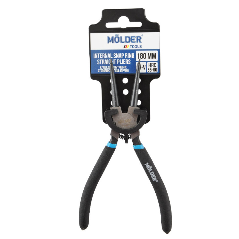 Кліщі прямі для внутрішніх стопорних кілець Molder 180мм Cr-V HRC 55-60 поліровані (MT46018)