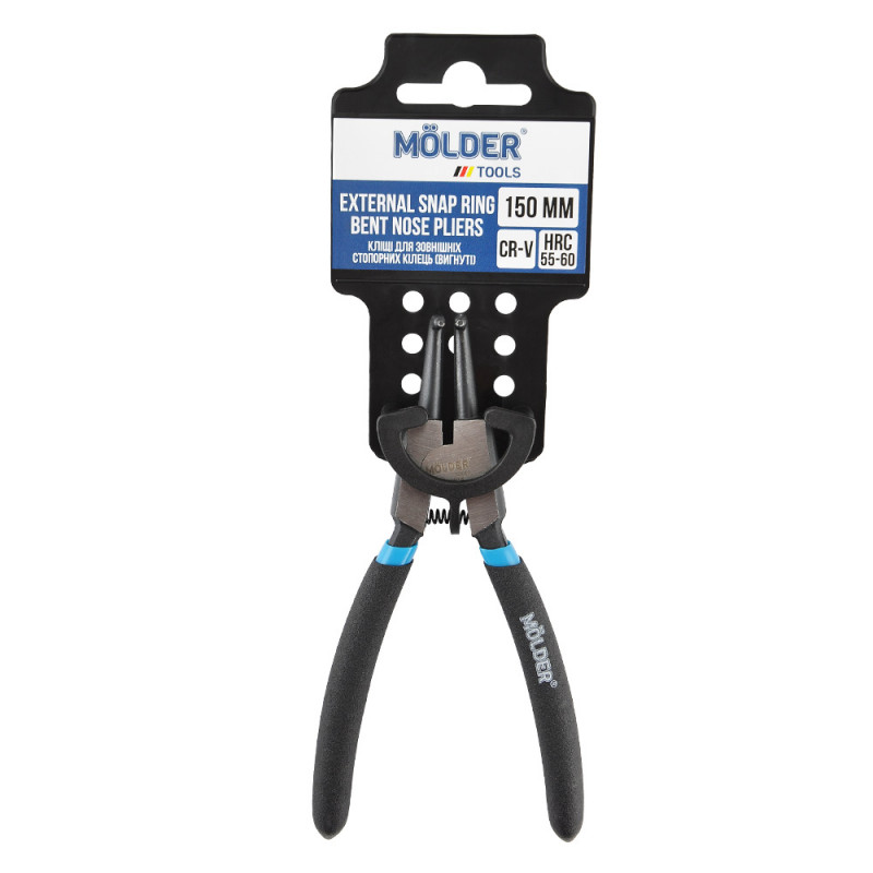 Кліщі для зовнішніх стопорних кілець, вигнуті MOLDER 150мм, Cr-V, HRC 55-60, поліровані (MT46215)