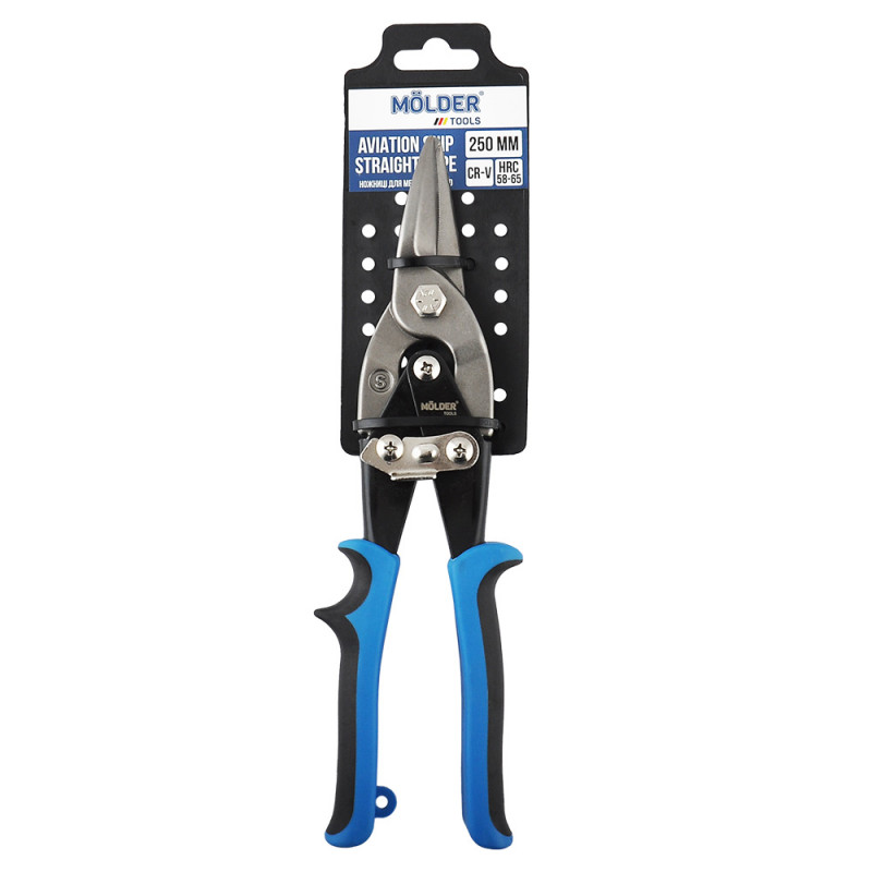 Ножиці по металу прямі Molder 250мм 60Cr-V HRC 58-65 поліровані двокомпонентні (MT49225)