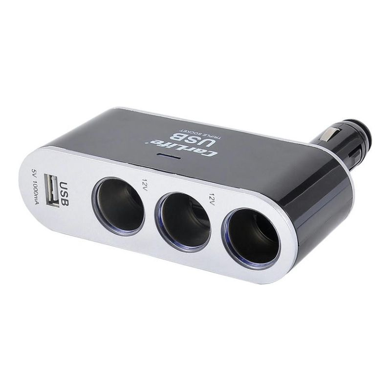 Разветвитель прикуривателя 3в1 USB CarLife (CS302)