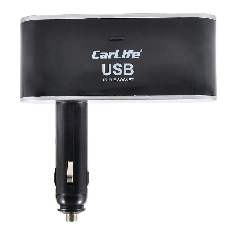 Разветвитель прикуривателя 3в1 USB CarLife (CS302)