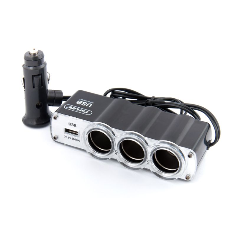 Розгалужувач прикурювача CarLife 3в1 з USB (CS301)