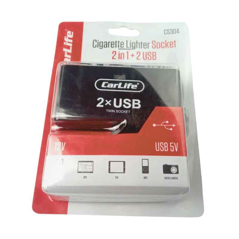 Розгалужувач прикурювача 2в1 USB CarLife (CS304)