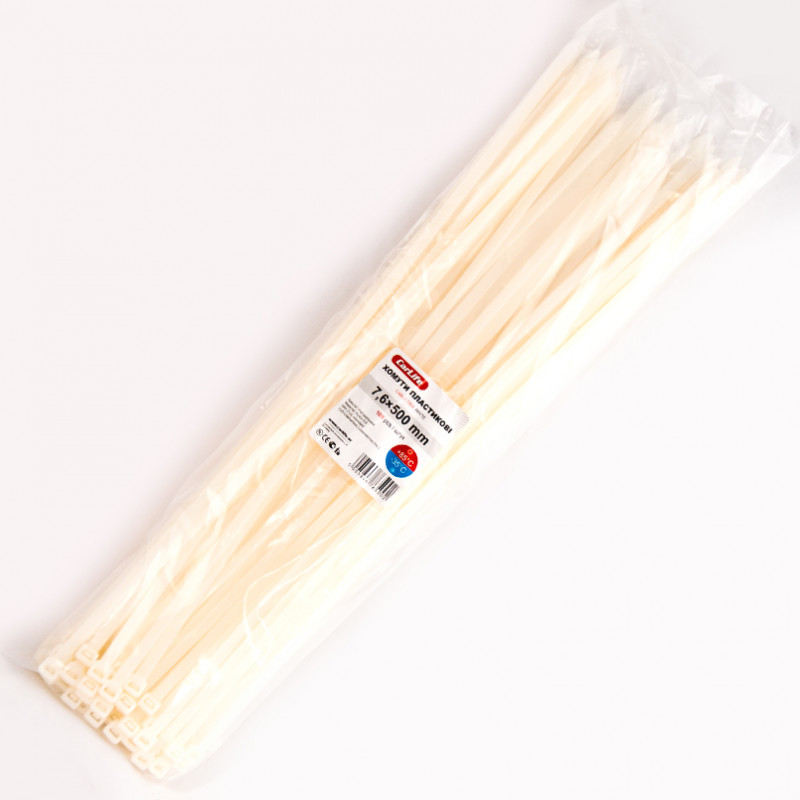 Хомути пластикові білі 7.6x500 CarLife (W7.6x500)