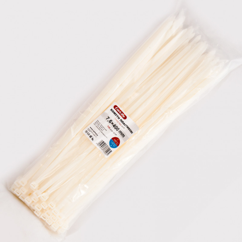 Хомути пластикові білі 7.6x400 CarLife (W7.6x400)