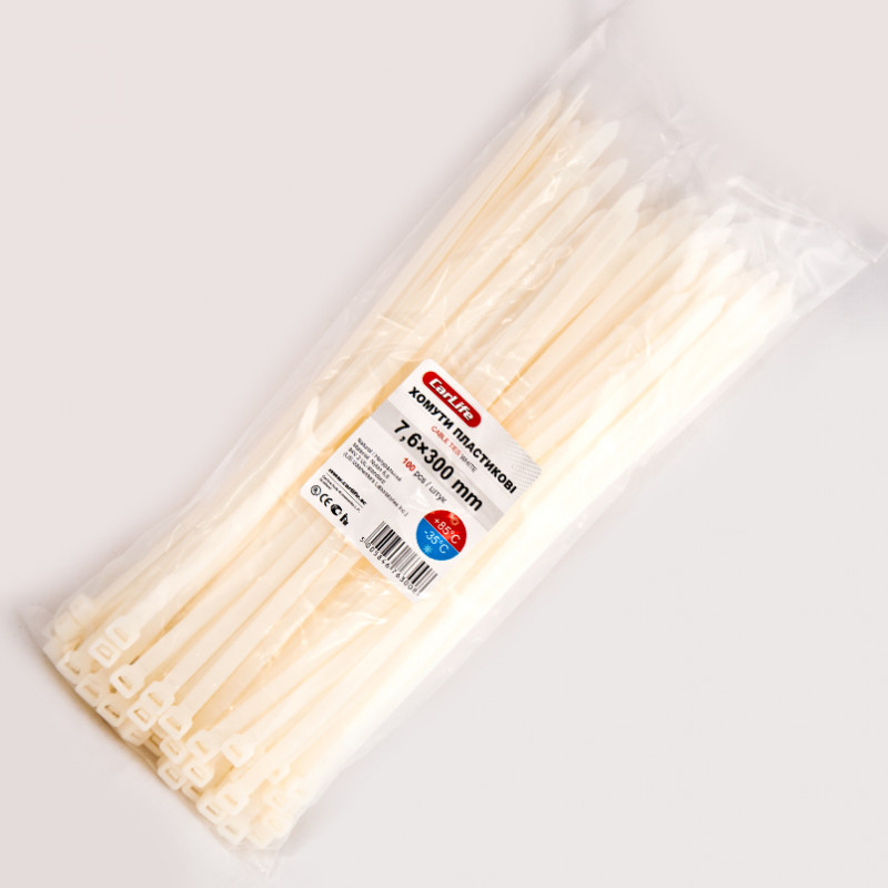 7,6 x 300 Білі Хомути пластикові CARLIFE (W7.6x300)