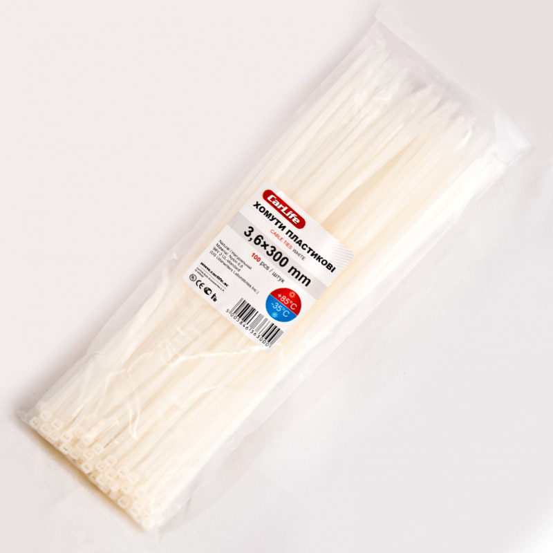 Хомути пластикові білі 3.6x300 CarLife (W3.6x300)