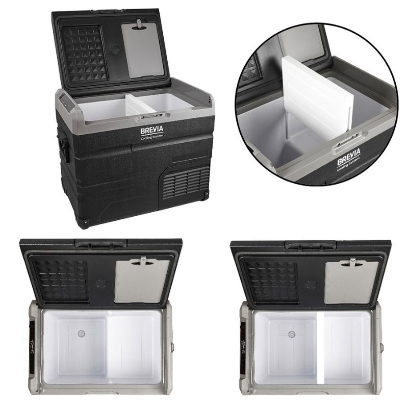 Портативний холодильник 56л BREVIA двокамерний автохолодильник компресорний пластиковий 12/24В 220В з LG-компресором (22670)