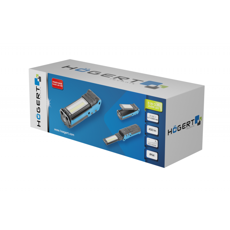 Ліхтар світлодіодний розкладний 400 лм магніт Hogert USB Powe bank (HT1E407)