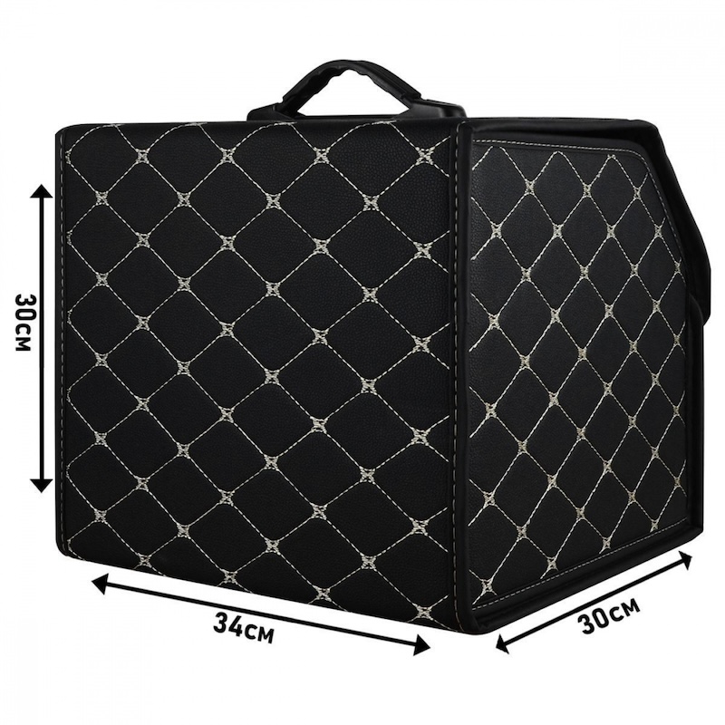 Органайзер в багажник автомобіля чорний штучна шкіра 1 відділення на липучці 34смХ30смХ30см (58183/black beige)