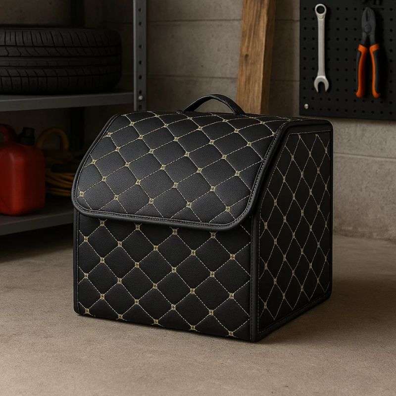 Органайзер в багажник автомобіля чорний штучна шкіра 1 відділення на липучці 34смХ30смХ30см (58183/black beige)