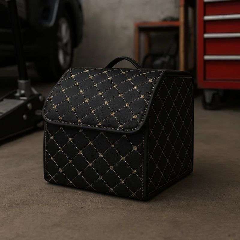 Органайзер в багажник автомобіля чорний штучна шкіра 1 відділення на липучці 34смХ30смХ30см (58183/black beige)